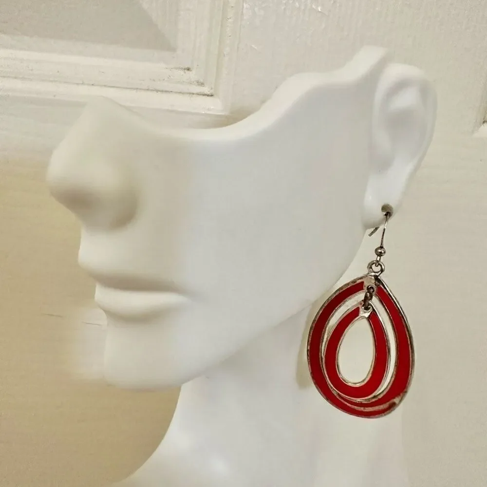 Pink and silver tone double teardrop earrings